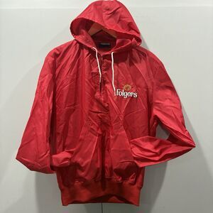 Vintage 1993 Folgers Windbreaker Hoodie Red 90s Anorak USA Coffeecore Americana